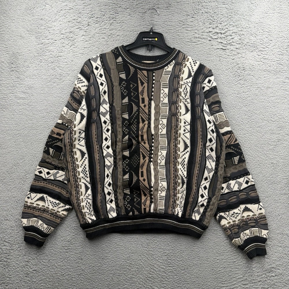 Vintage Cotton Traders 3D Textured Coogi Style Chunky Sweater Biggie Sz L